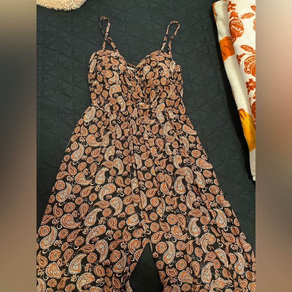 Paisley Print Black and Orange Women's Jumpsuit
